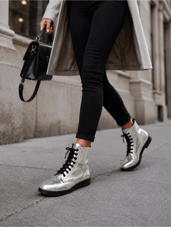 Dr. Martens Shoes - Revolve Dr. Martens Leyton 7-Eye Boot in Silver Sz Womens 8